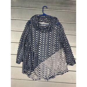 Lulu B Shirt Top Womens XL Blue White‎ Cowl Neck Coastal Beach